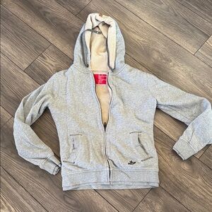 Nixon Gray Sherpa-Lined Hooded Zip-Up Sweatshirt medium embroidered with birds